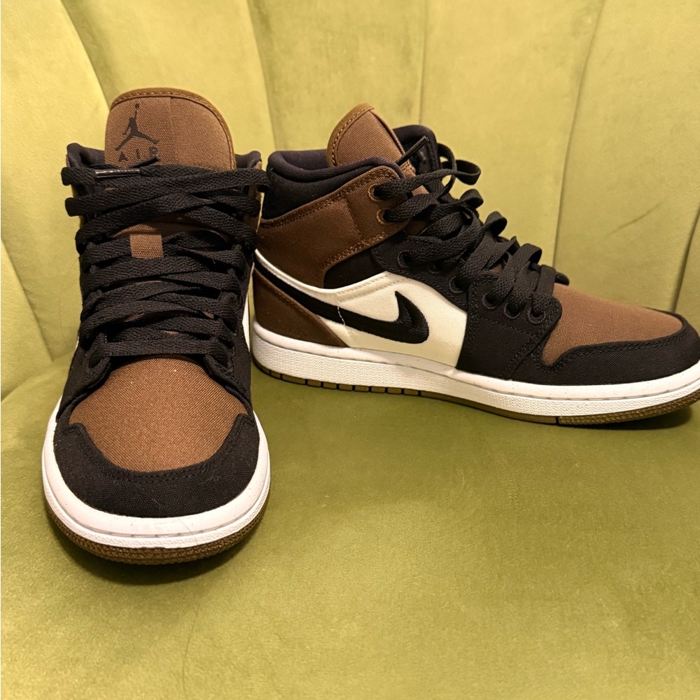 Jordan Women’s High-Top Sneakers in Brown, Black & White